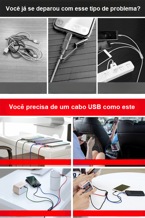 Cabo USB Baseus 3 em 1