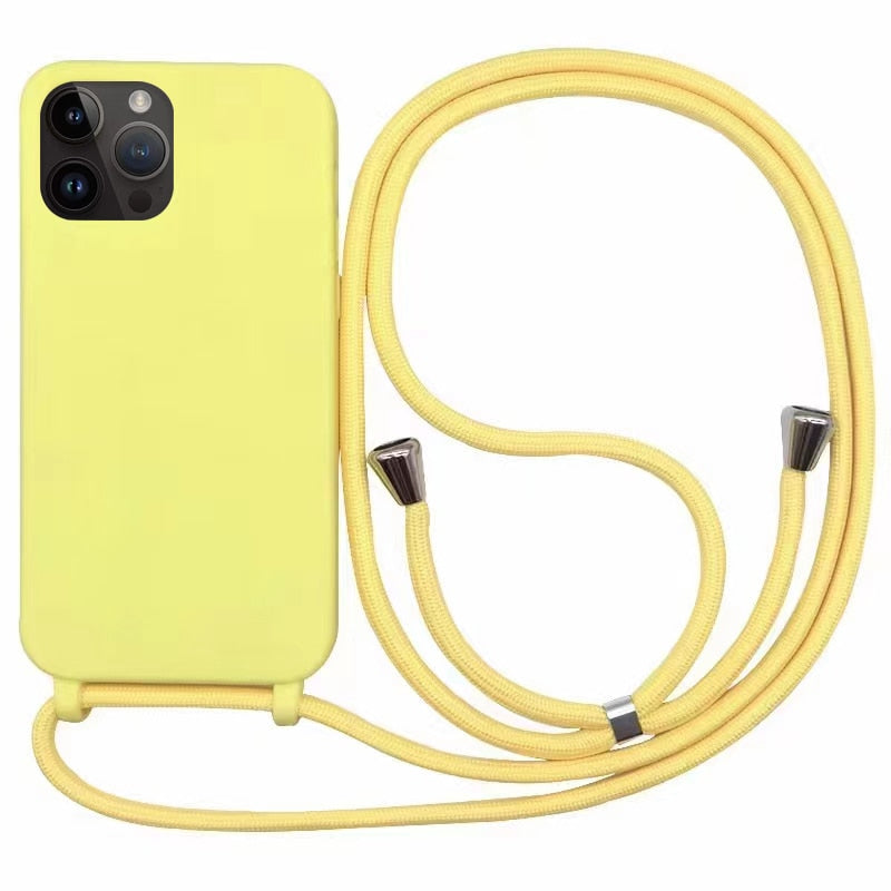 Capa de silicone para iPhone 13 com alça transversal ajustável no